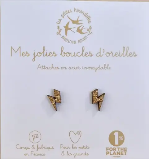 Les petites hirondelles- Boucles d'oreilles paillettées - Eclairs - Doré