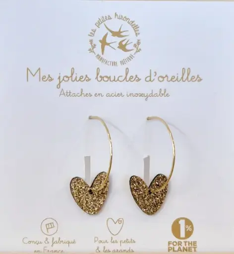 Les petites hirondelles - Créoles paillettées - Coeurs - Doré