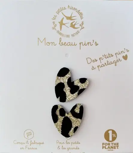 Les petites hirondelles - Pin's feutrine pailletée - Coeurs à partager - Léopard doré