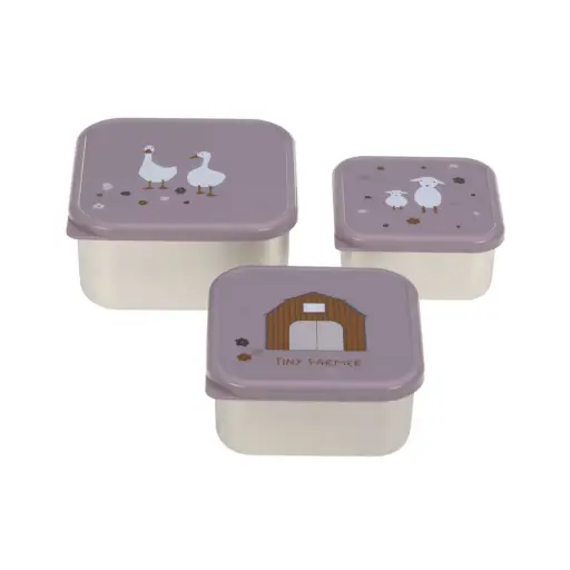 Lassig - Lot de 3 petites boîtes à goûter inox - Tiny Farmer - Lilas [1310074842]