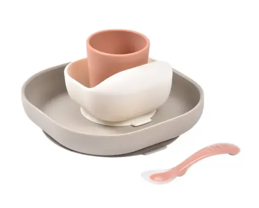 [913602] Béaba - Coffret repas silicone 4 pièces - Terracotta / Gazelle