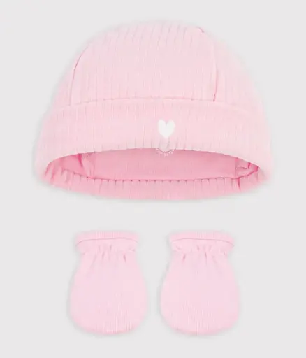 Petit bateau - Lot de 2 pièces - Bonnet et moufles - Rose
