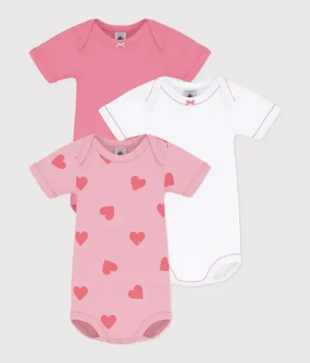 Petit Bateau - Lot de 3 bodies manches courtes en coton - Coeurs 