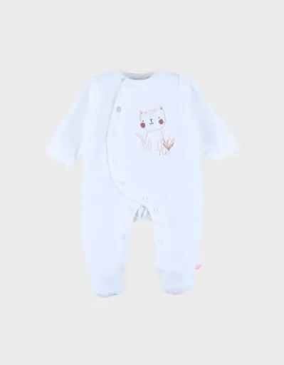 Noukie's - Pyjama en velours blanc - Broderie chat