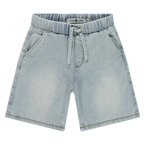 Stains & Stories - Short en denim coupe large garçon - Pale blue denim