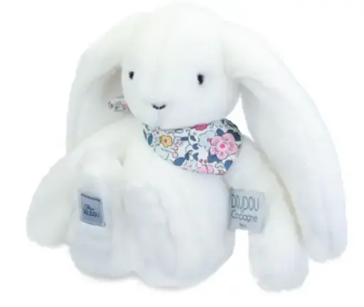 Doudou et Compagnie - Lapin doudou - Peluche lapin fleurette blanc