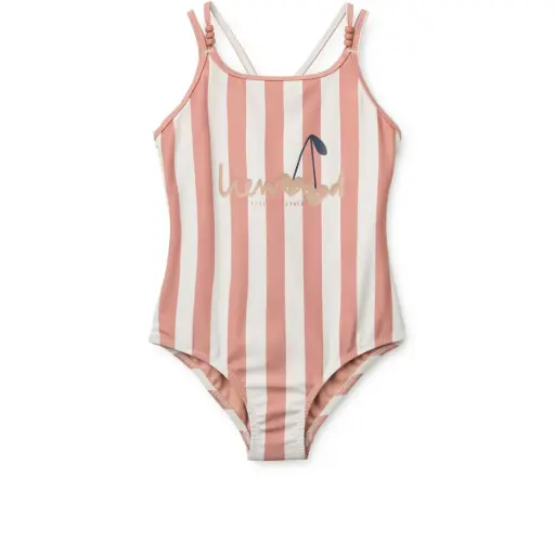 Liewood - Maillot de Bain à Rayures Suna - Coral blush / creme de la creme stripe