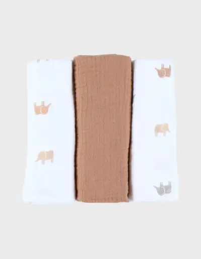 Noukie's - Lot de 3 langes en mousseline éléphants- 70x70 cm  [BB2542.57]