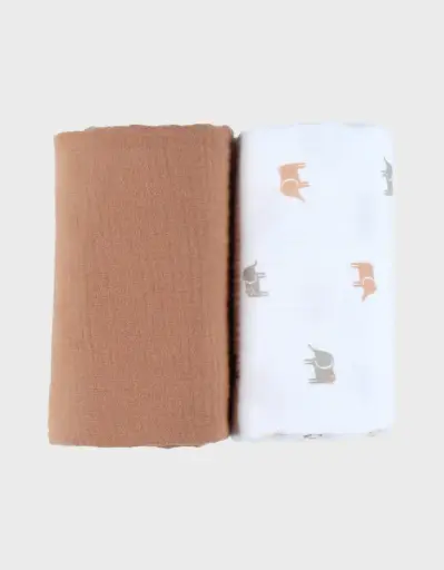 Noukie's - Lot de 2 langes en mousseline éléphants- 100x100 cm   [BB2542.58]