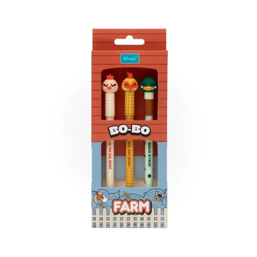 Mr. Wonderful - Stylo effaçable - Lot de 3 stylos effaçables Bo-Bo - Poule, Coq, Canard