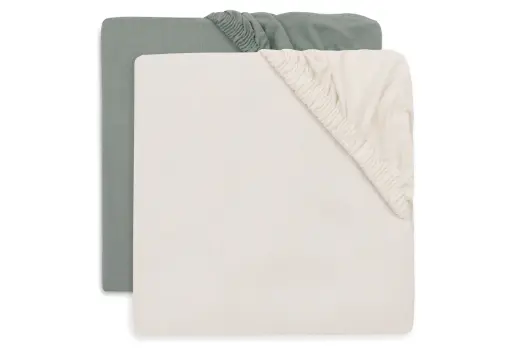 Jollein - Lot de 2 draps housse Jersey - 70x140 cm - Sea Green & Ivory