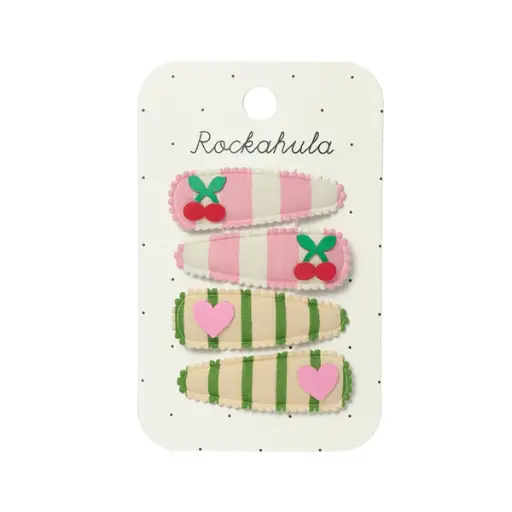 Rockahula - Lot de 4 pinces à cheveux - Tissu rayé Cerises, Fruité [H2541M]