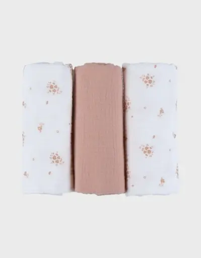 Noukie's - Lot de 3 langes en mousseline Fleurs d'Antan - 70x70 cm [BB2640.57]
