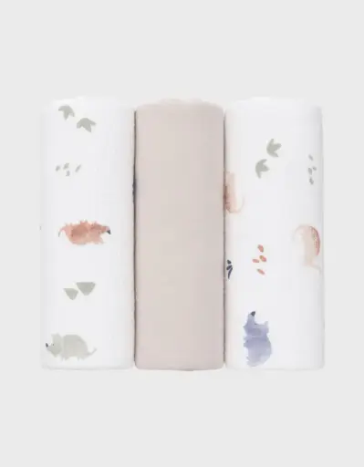 Noukie's - Lot de 3 langes en mousseline bio - 70x70 cm - Dino [BB2641.57]