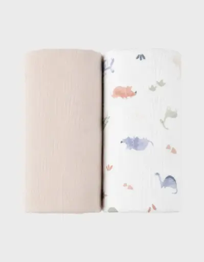 Noukie's - Lot de 2 langes en mousseline bio - Dino - 100X100cm [BB2641.58]