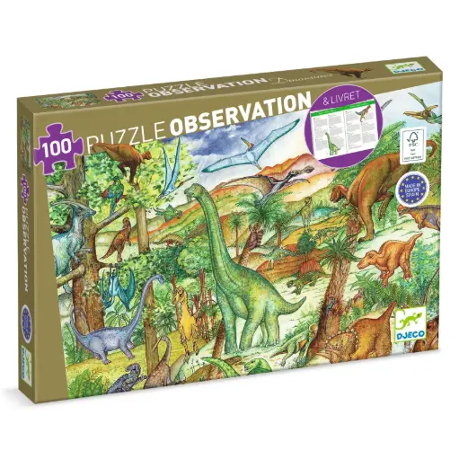 DJECO - Puzzle observation - Dinosaures 200 pcs + livret - 5 ans +  [DJ07424]