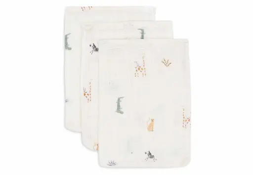 Jollein - Gant de Toilette Gaze de Coton - Jungle Jambo- 3 Unités 