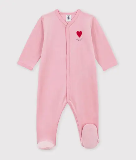 Petit Bateau - Pyjama en velours uni bébé - Rose - Je t'aime