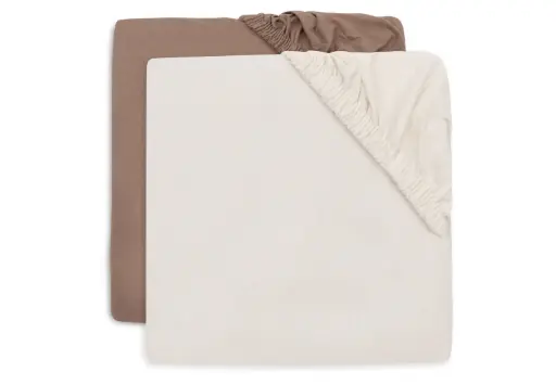Jollein - Drap-housse Jersey 60x120cm - Milky Coffee & Ivory - 2 pièces