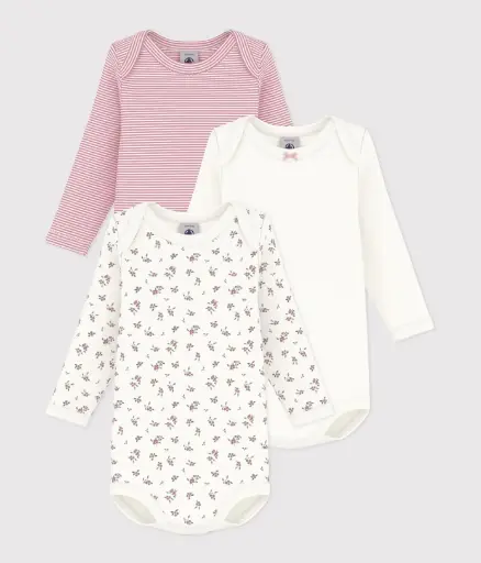 Petit Bateau - Lot de 3 bodies manches longues en coton imprimé myrtilles bébé