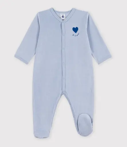 Petit Bateau - Pyjama en velours uni bébé - Bleu - Je t'aime 