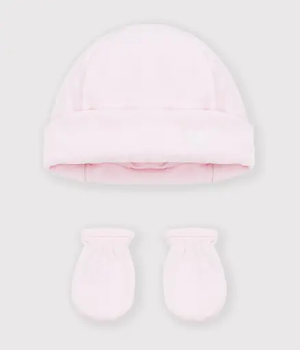 Petit Bateau - Lot de bonnet et moufles bébé en velours - Rose - 1 mois  [A0G9R00460]