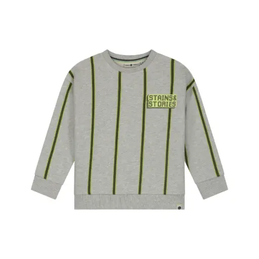 Stains & Stories - Pull vert et gris à lignes - Light Grey Melee - Garçon