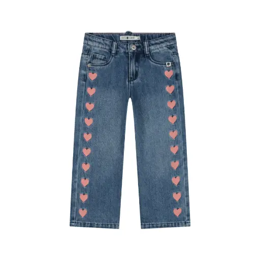 Stains & Stories - Pantalon Jeans Coeurs - Medium blue denim - Fille