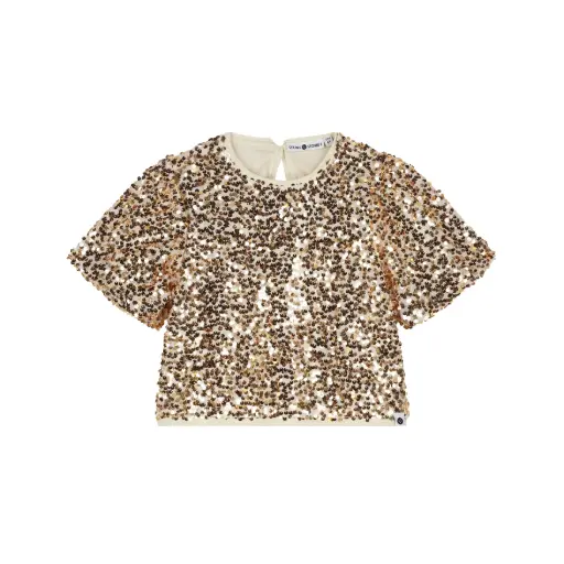 Stains & Stories - Blouse à courtes manches à paillettes - Gold - Fille