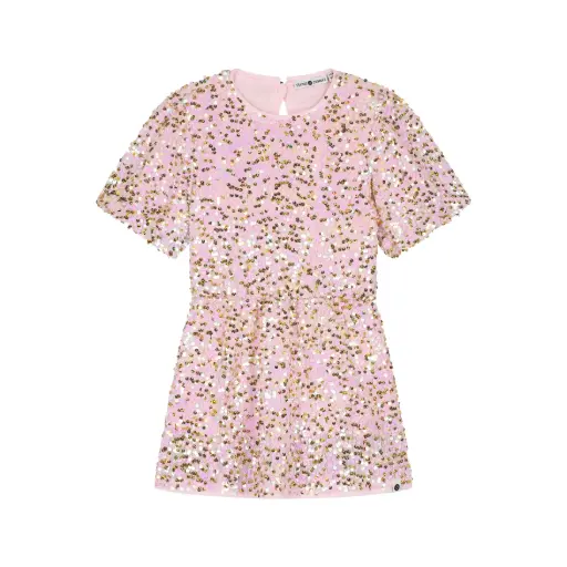 Stains & Stories - Robe à manches courtes à paillettes - Blush - Fille