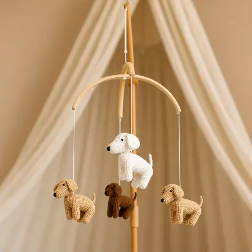 Little Loua - Mobile Bébé Fait Main - Petits chiens crochetés 