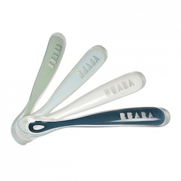 Béaba - Set de 4 cuillères 1er âge en silicone - gris/bleu/blanc/marine