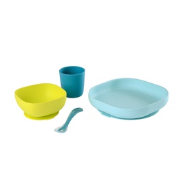 Béaba - Coffret repas en silicone - Bleu/vert