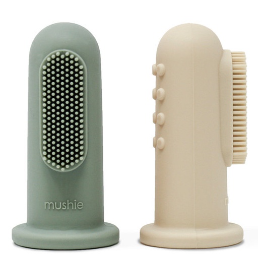 Mushie - Lot de 2 brosses à dents à doigts pour bébé en silicone - Shifting sand / Cambridge blue [70.013.04]