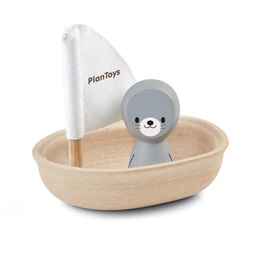 Plan Toys - Voilier avec phoque - Jouet de bain en bois recyclé