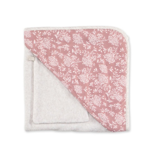Bemini - Cape de bain - 90x90 cm - beige clair chiné et vieux rose - Champêtre - terry