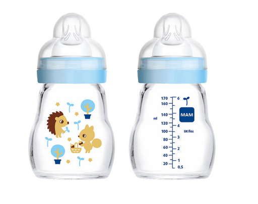 Mam - Biberon en verre 170ml - Feel Good - Bleu