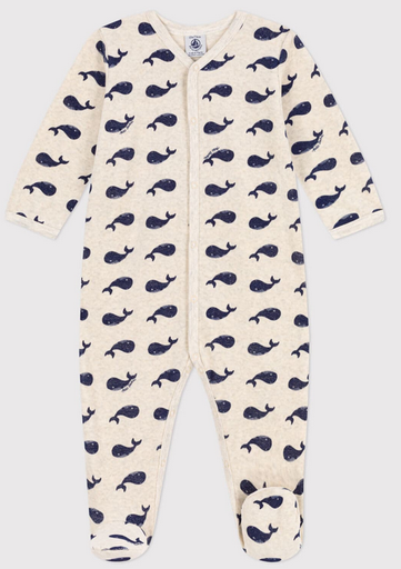 Petit Bateau - Pyjama avec pieds en velours - Baleines