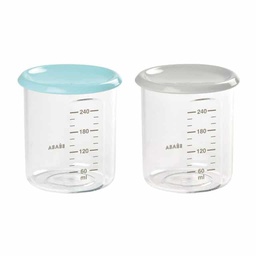 Béaba - Lot de 2 Pots de Conservation 240 ml - Bleu/Gris