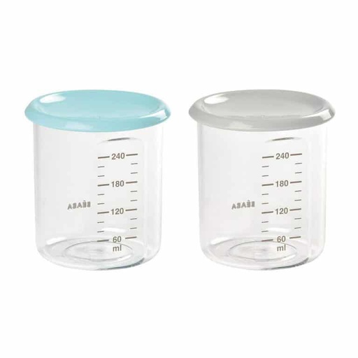 Béaba - Lot de 2 Pots de Conservation 240 ml - Bleu/Gris [912714]